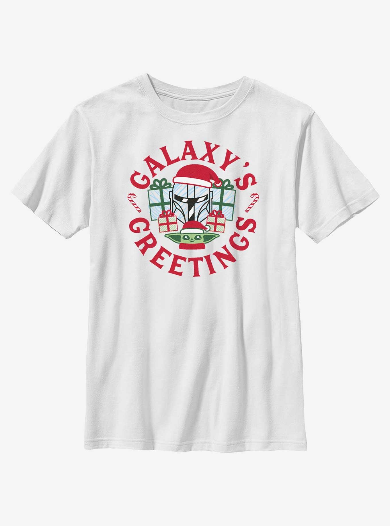 Star Wars The Mandalorian Galaxy's Greetings Youth T-Shirt, WHITE, hi-res