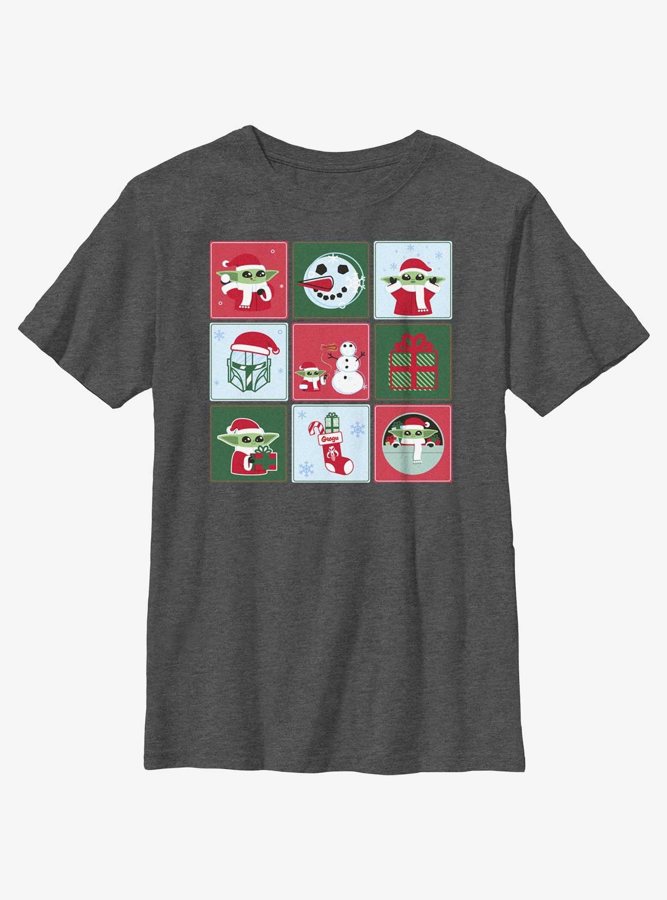 Star Wars The Mandalorian Holiday Boxes Youth T-Shirt, CHAR HTR, hi-res