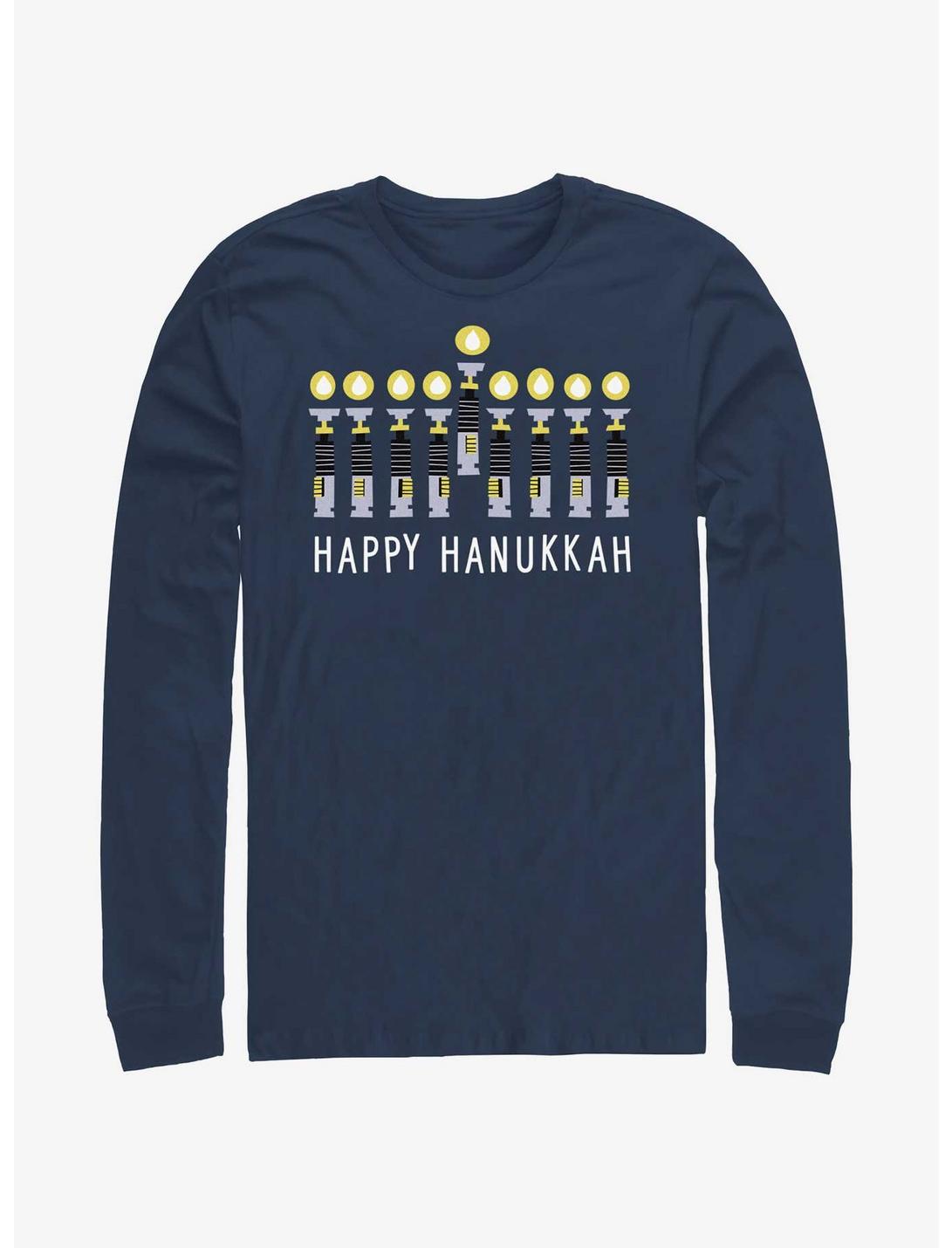 Star Wars Light Saber Hanukkah Menorah Long-Sleeve T-Shirt, NAVY, hi-res