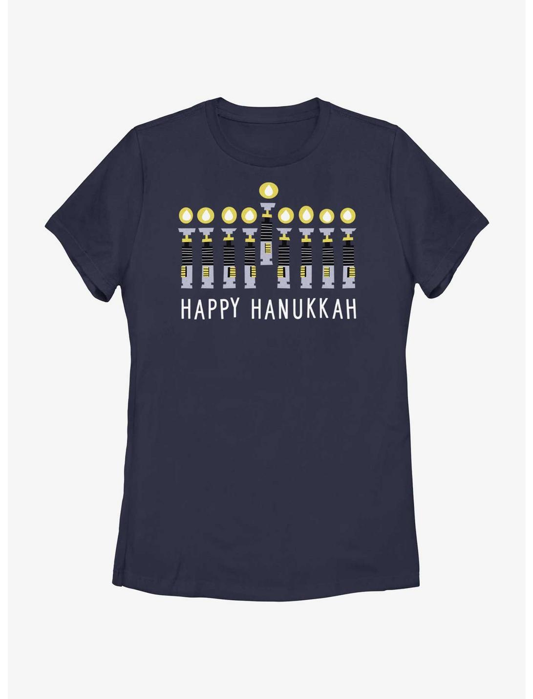 Star Wars Light Saber Hanukkah Menorah Womens T-Shirt, NAVY, hi-res