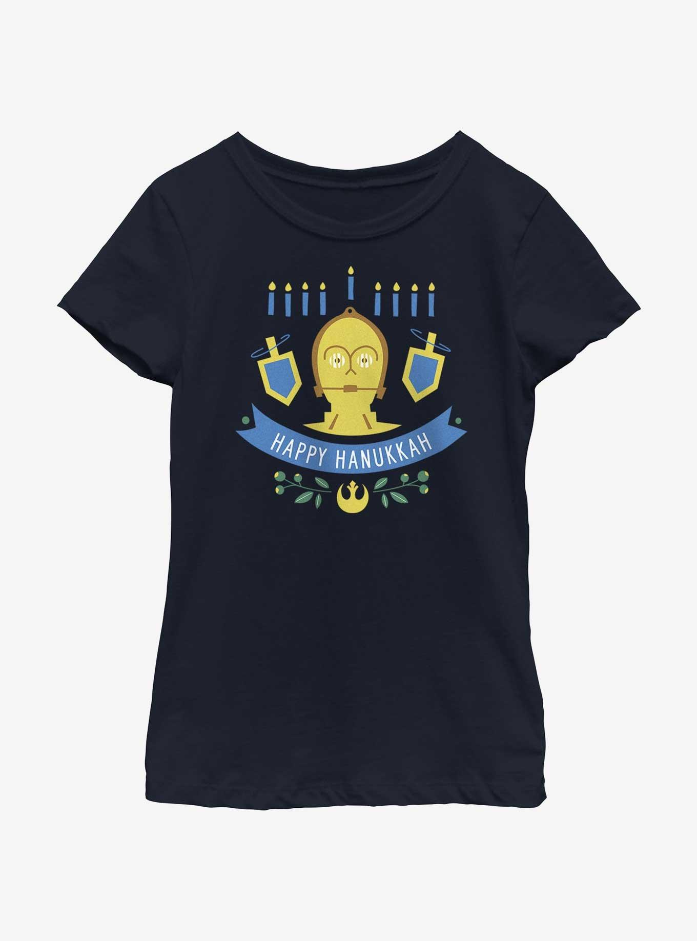 Star Wars C-3PO Hanukkah Youth Girls T-Shirt, NAVY, hi-res