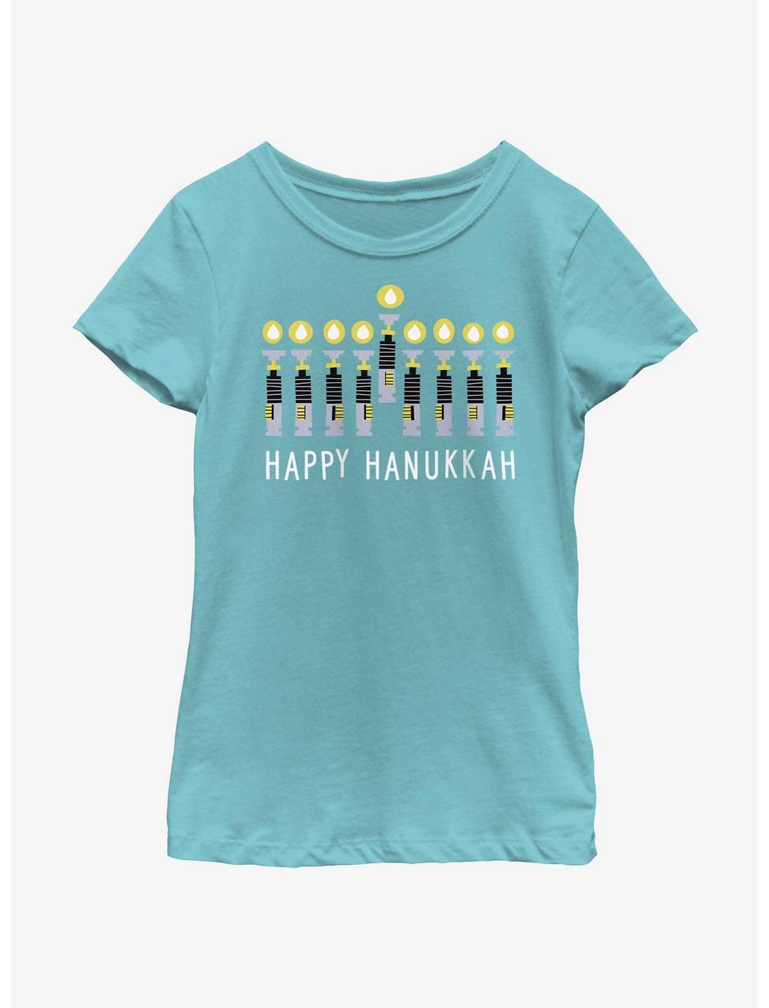 Star Wars Light Saber Hanukkah Menorah Youth Girls T-Shirt, TAHI BLUE, hi-res
