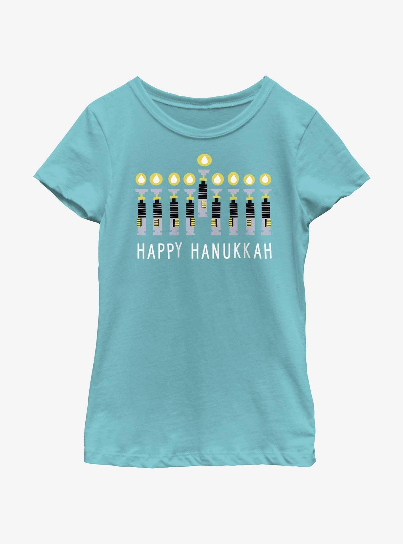 Star Wars Light Saber Hanukkah Menorah Youth Girls T-Shirt, , hi-res