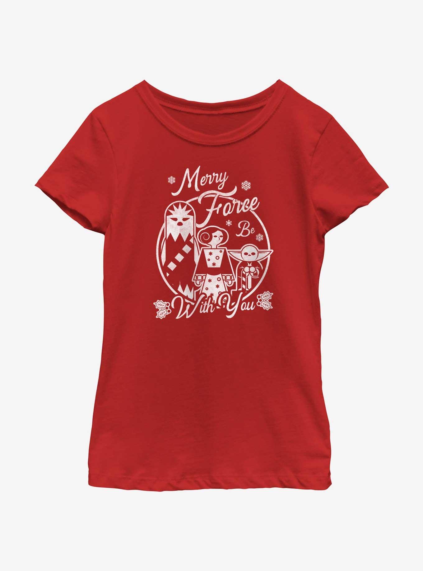 Star Wars Merry Force Be With You Youth Girls T-Shirt, RED, hi-res