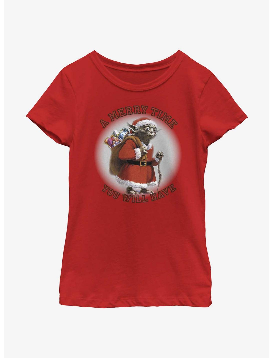 Star Wars Yoda Merry Time You Will Have Youth Girls T-Shirt, RED, hi-res
