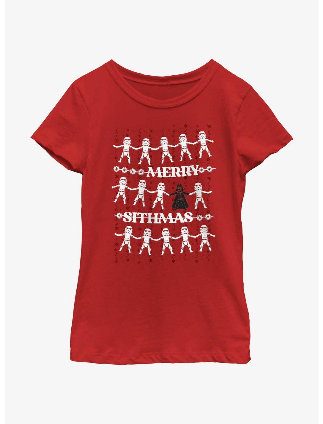 Star Wars Empire Merry Sithmas Greetings Youth Girls T-Shirt, RED, hi-res