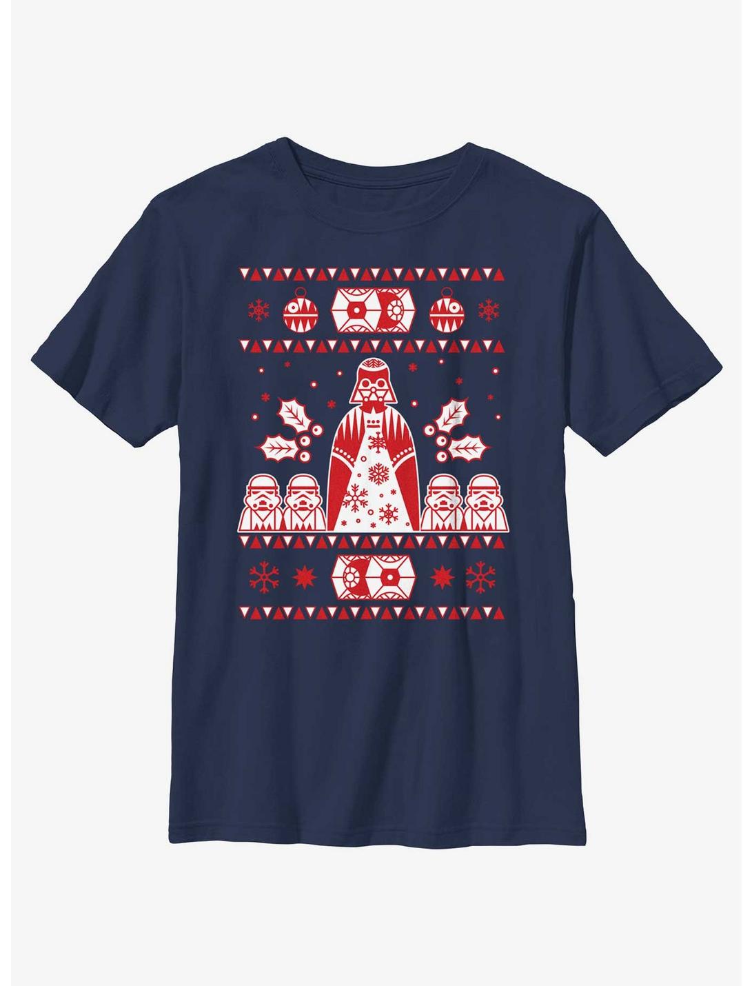 Star Wars Empire Ugly Christmas Pattern Youth T-Shirt, NAVY, hi-res