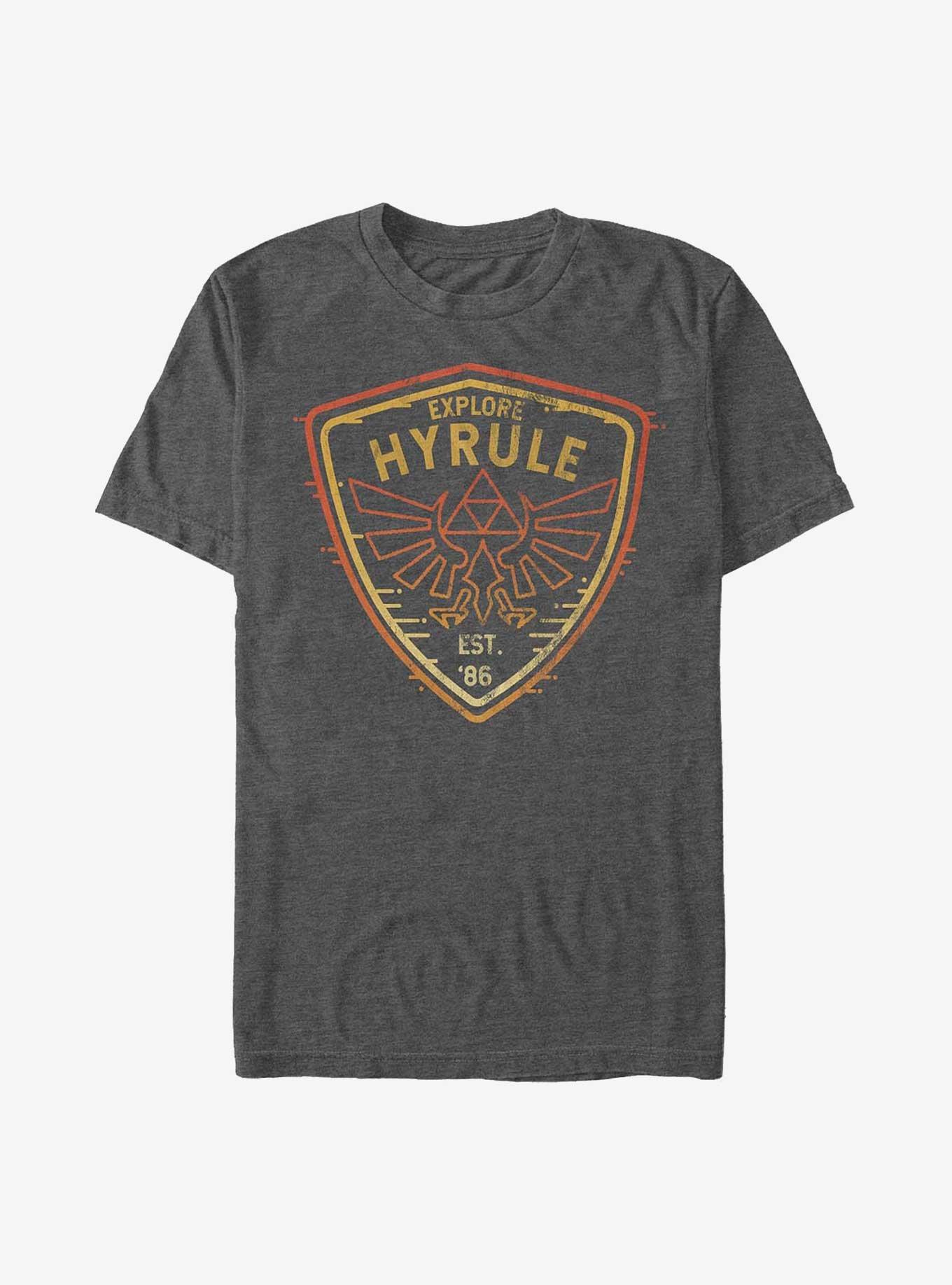 The Legend of Zelda Explore Hyrule Badge T-Shirt, CHAR HTR, hi-res