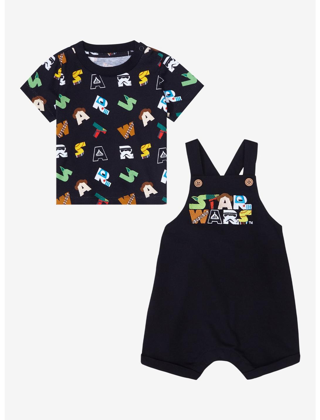 Star Wars Alphabet Allover Print Infant Overall Set - BoxLunch Exclusive , BLACK, hi-res