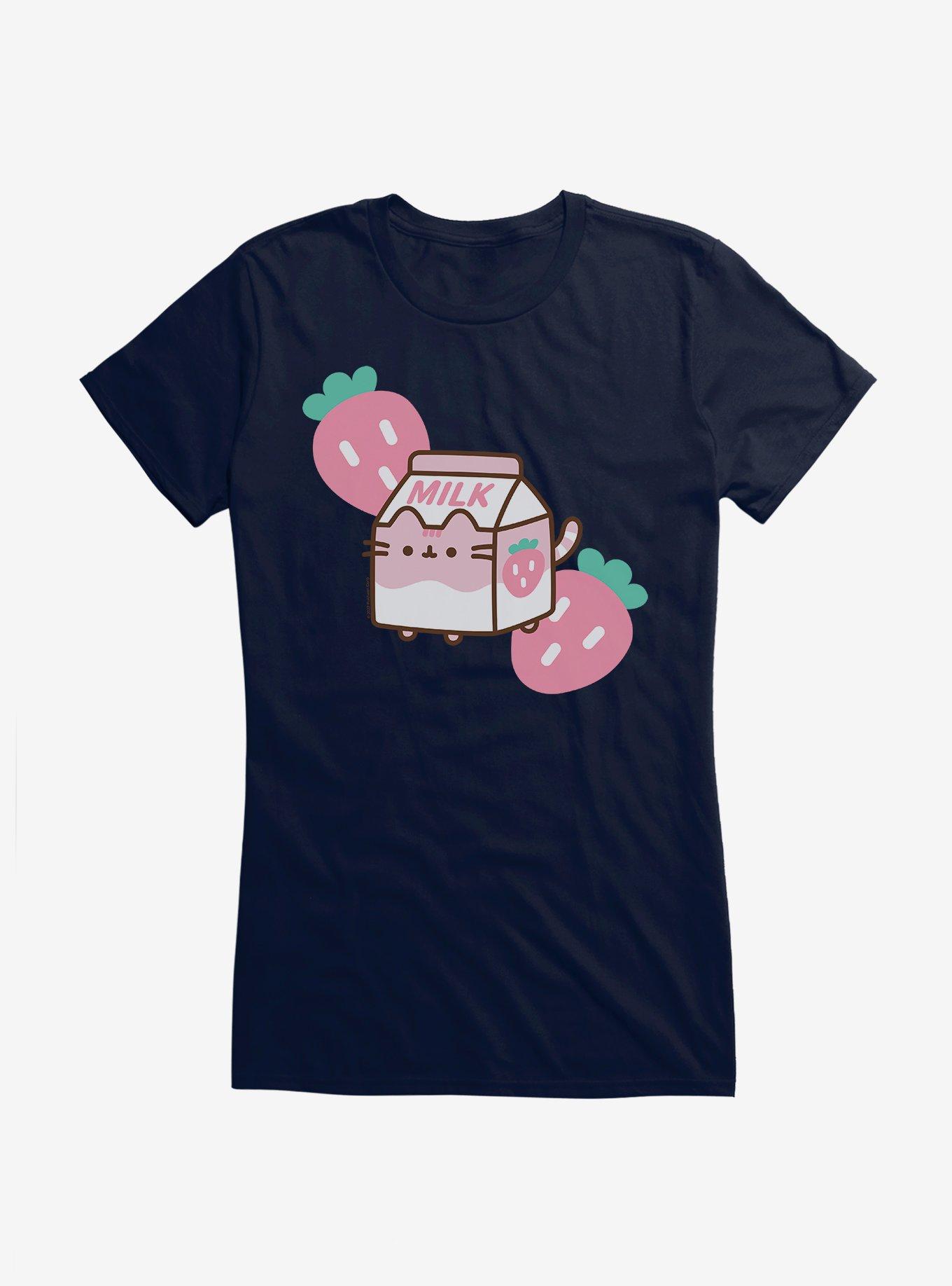 Pusheen Sips Strawberry Milk Girls T-Shirt, , hi-res