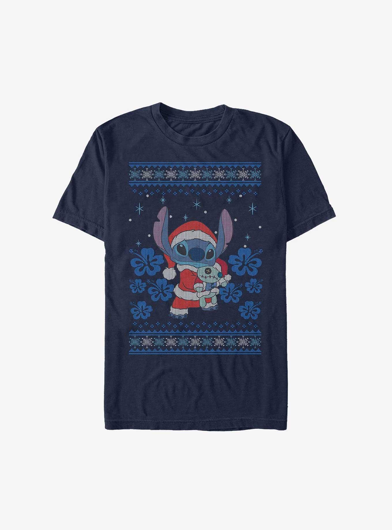 Disney Lilo & Stitch Santa Stitch and Scrump Ugly Christmas Extra Soft T-Shirt, NAVY, hi-res