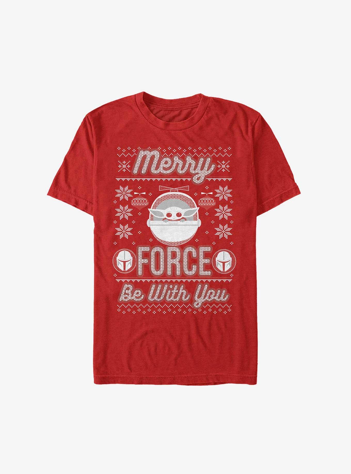 Star Wars The Mandalorian Grogu Merry Force Be With You Ugly Christmas Extra Soft T-Shirt, , hi-res