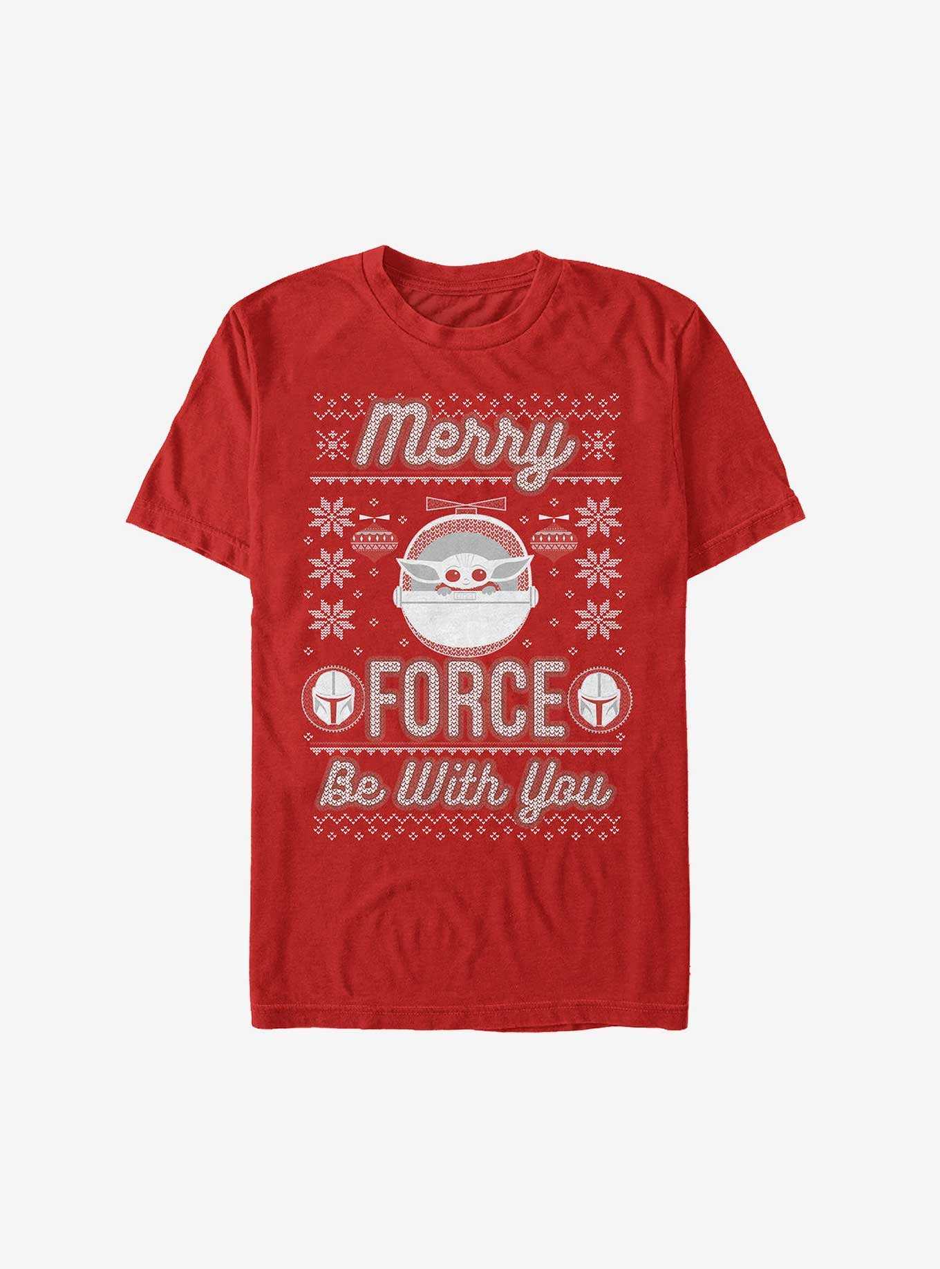Star Wars The Mandalorian Grogu Merry Force Be With You Ugly Christmas Extra Soft T-Shirt, , hi-res