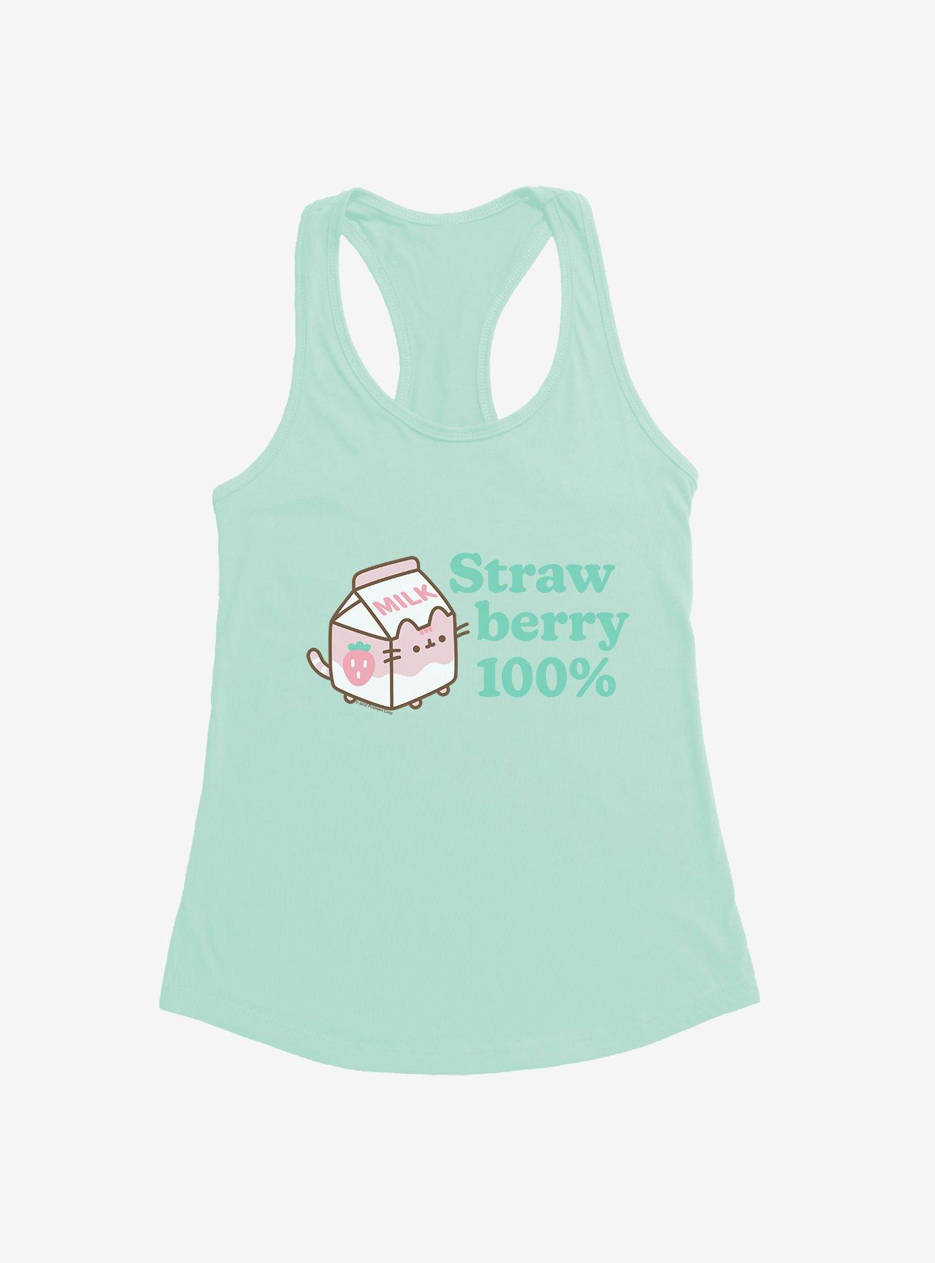 Pusheen Sips Strawberry 100 Percent Girls Tank, MINT, hi-res