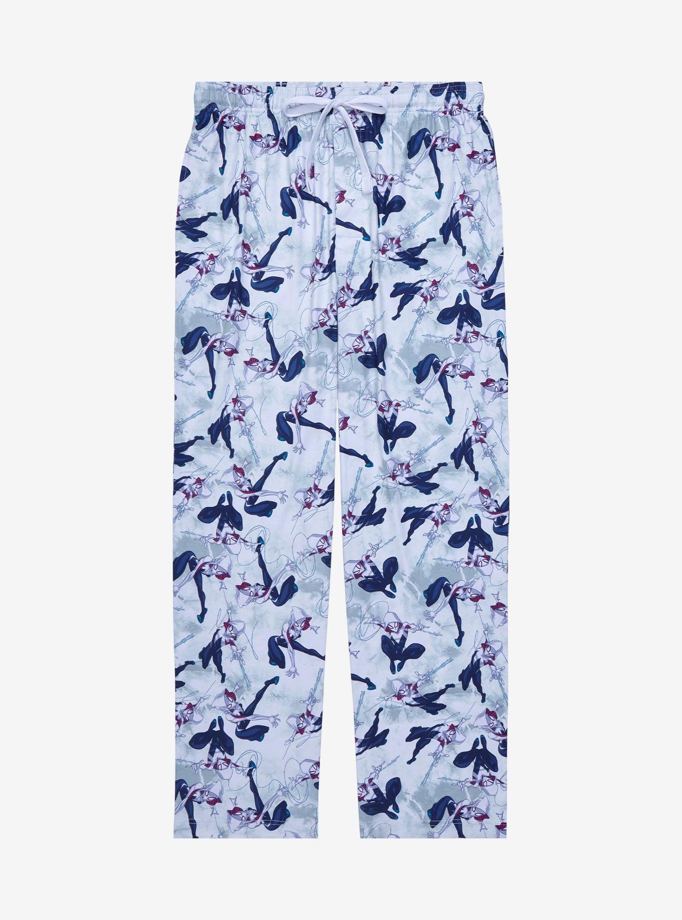 Marvel Spider-Gwen Web Swinging Allover Print Sleep Pants - BoxLunch Exclusive , LIGHT GREY, hi-res