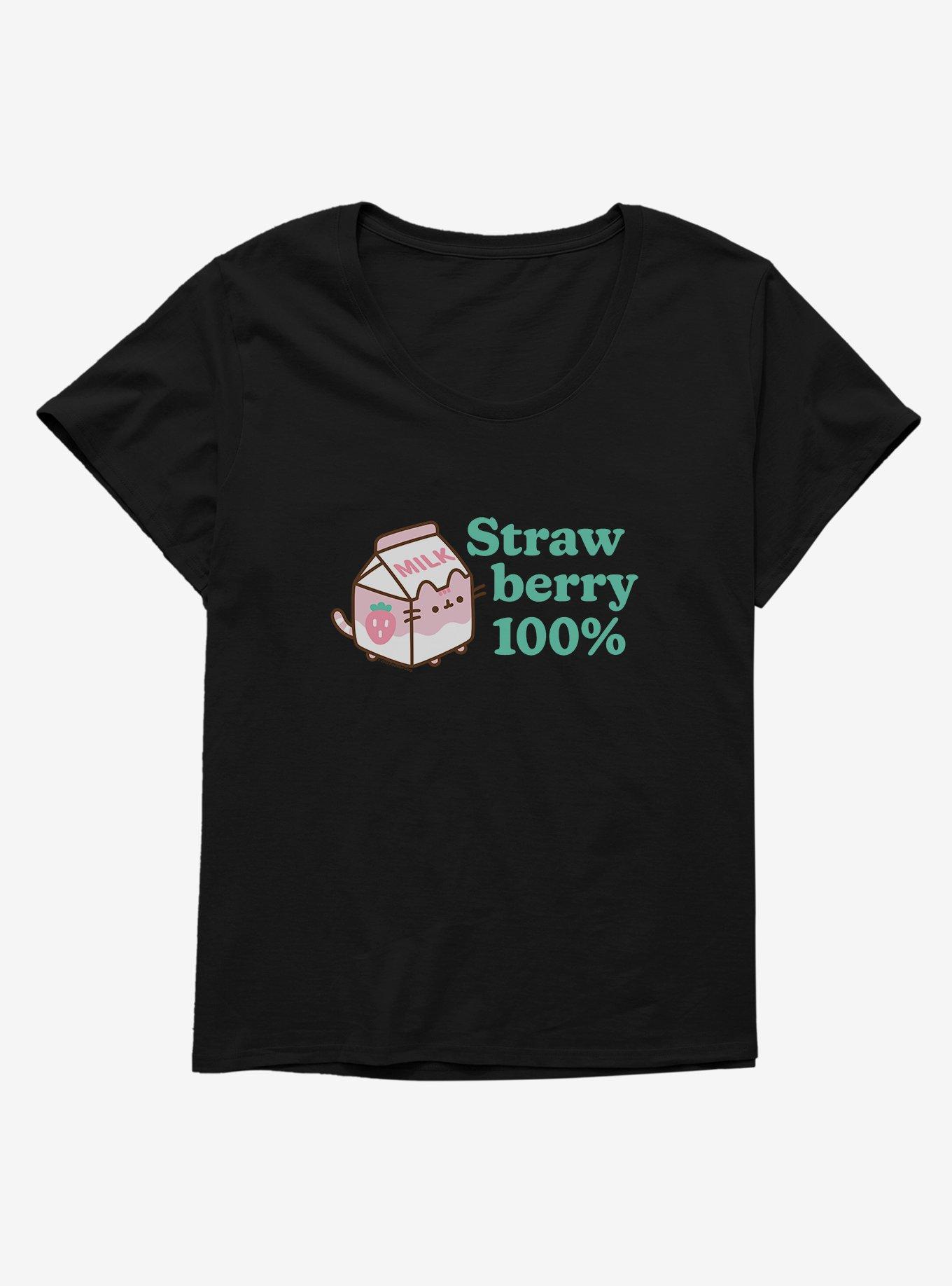 Pusheen Sips Strawberry 100 Percent Womens T-Shirt Plus Size, , hi-res