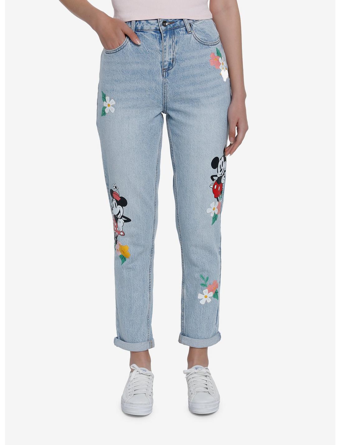 Disney Mickey Mouse Floral Mom Jeans, MEDIUM WASH, hi-res