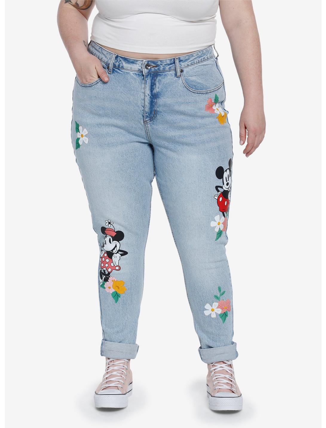 Disney Mickey Mouse Floral Mom Jeans Plus Size, MEDIUM WASH, hi-res