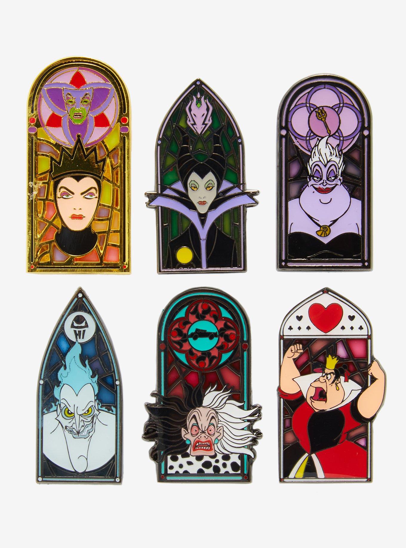 Loungefly Disney Villains Stained Glass Window Blind Box Enamel Pin, , hi-res