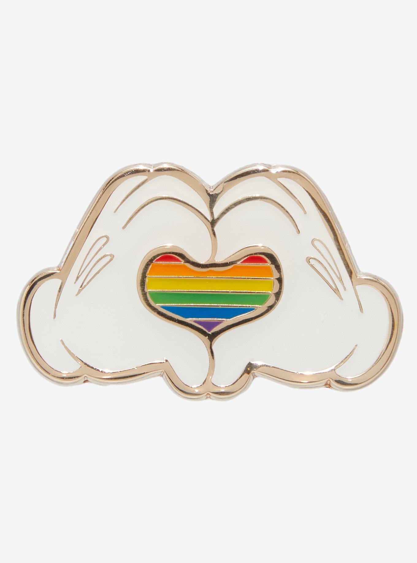 Loungefly Disney Mickey Mouse Rainbow Heart Hands Enamel Pin, , hi-res