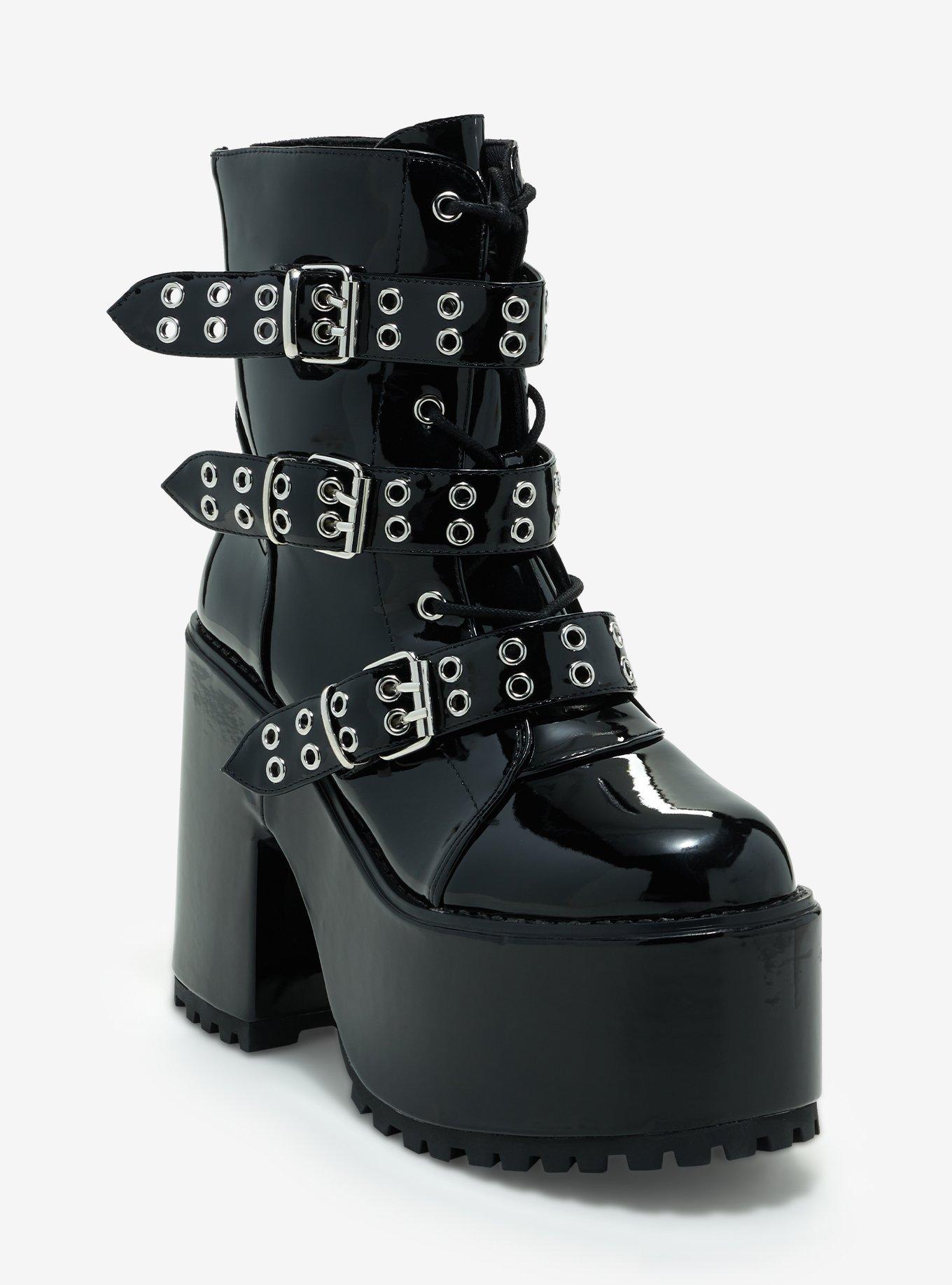 YRU Black Grommet Strap Platform Boots Hot Topic