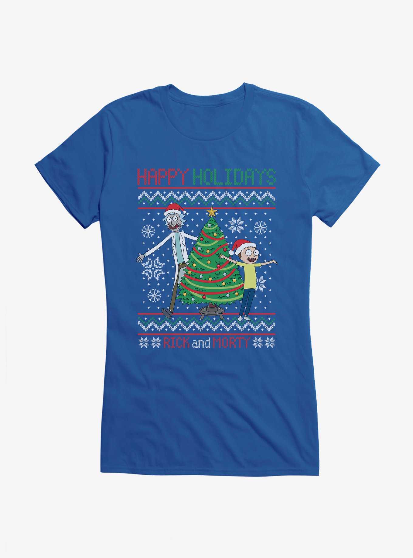 Rick And Morty Happy Holidays Sweater Girls T-Shirt, , hi-res