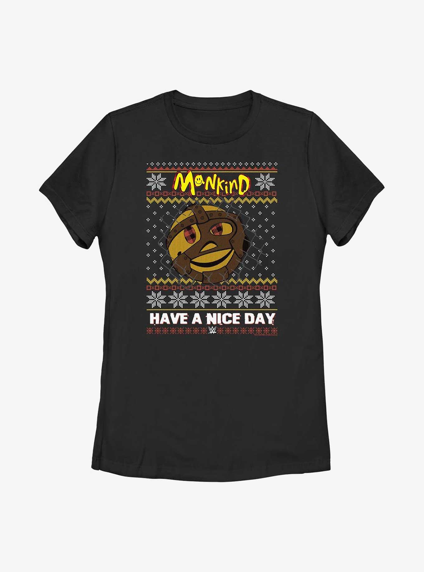 WWE Mick Foley Mankind Happy Ugly Christmas Womens T-Shirt, BLACK, hi-res