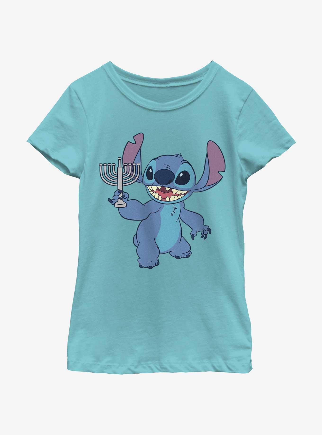 Disney Lilo & Stitch Hanukkah Menorah Youth Girls T-Shirt - BLUE | BoxLunch