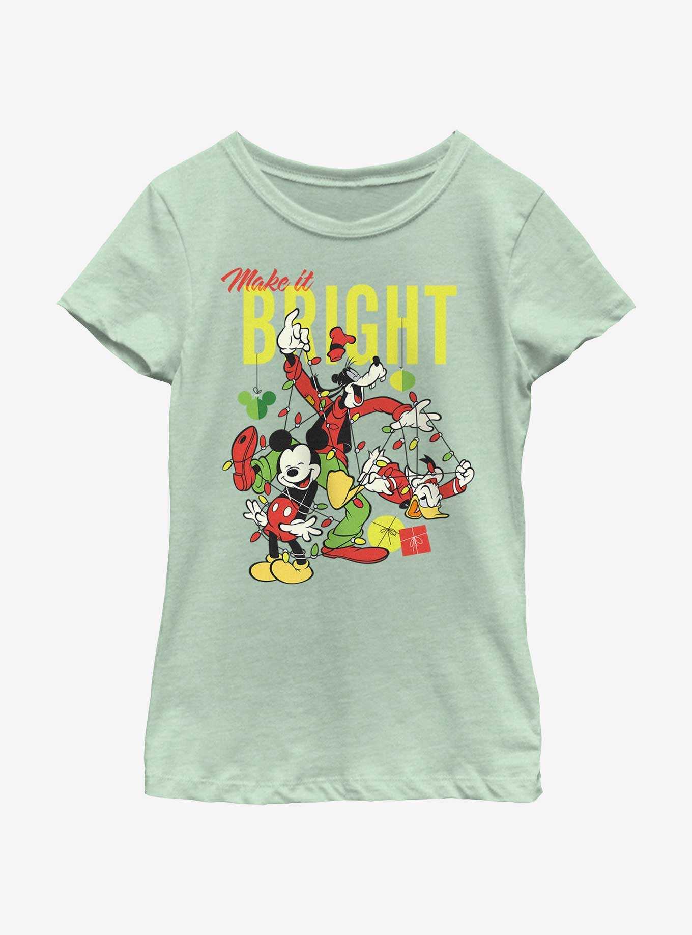 Disney Mickey Mouse Bright Christmas Mickey, Goofy, and Donald Youth Girls T-Shirt, , hi-res