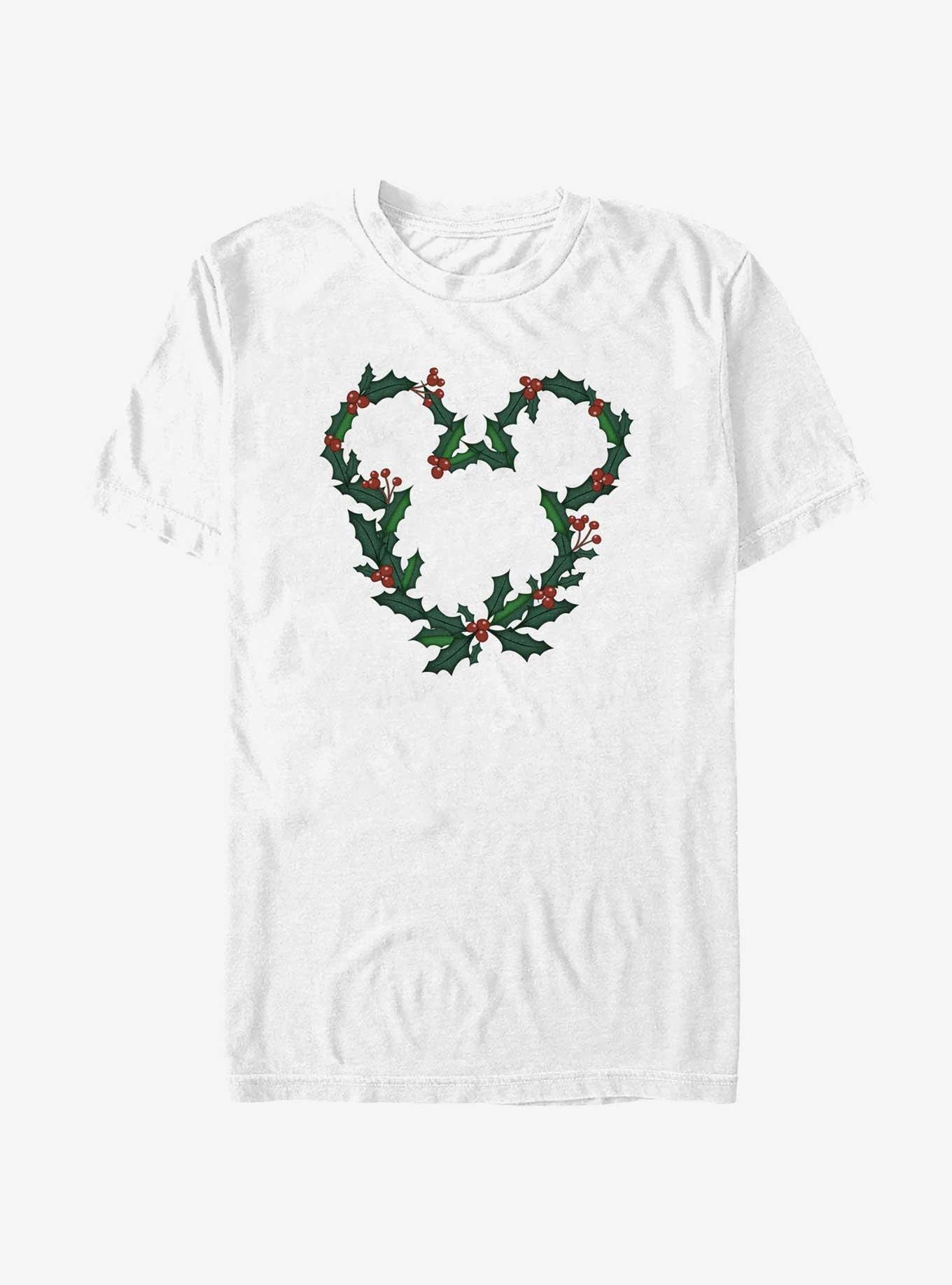 Disney Mickey Mouse Mistletoe Wreath Ears T-Shirt, WHITE, hi-res