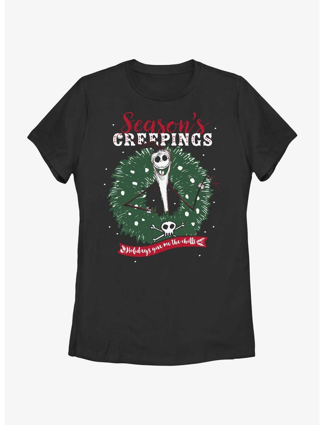 Disney The Nightmare Before Christmas Santa Jack Season's Creepings Wreath Womens T-Shirt, BLACK, hi-res