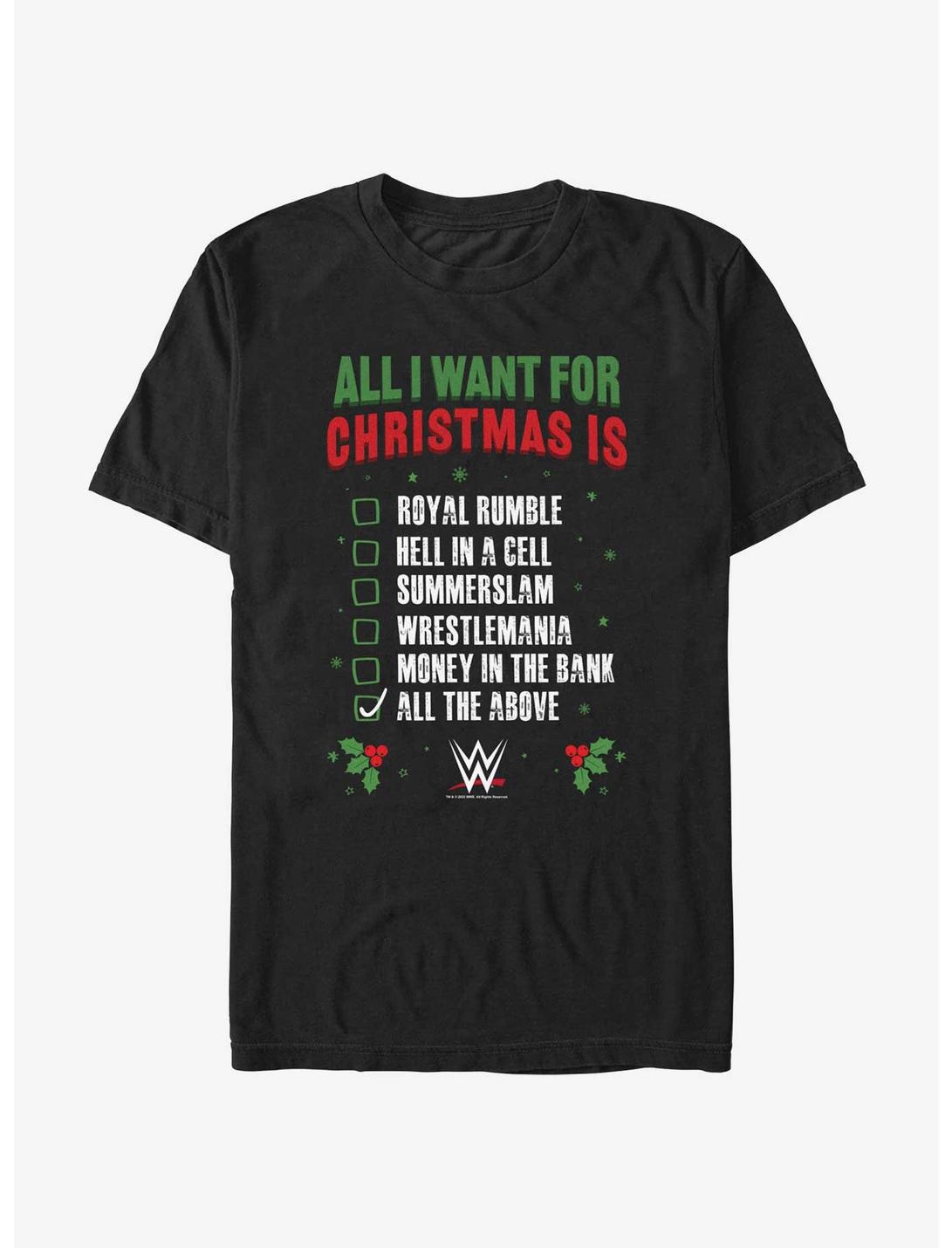 WWE All I Want For Christmas Wish List T-Shirt, BLACK, hi-res