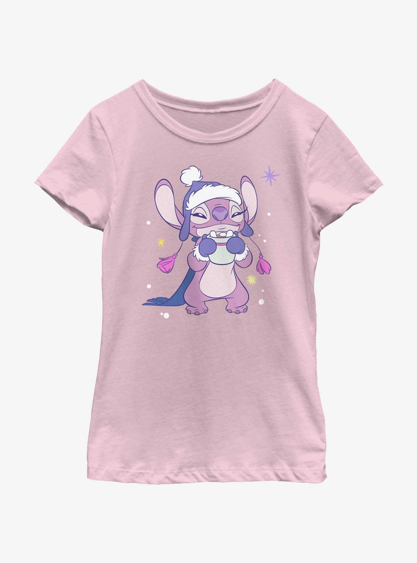 Disney Lilo & Stitch Cozy Angel Hot Cocoa Youth Girls T-Shirt, PINK, hi-res