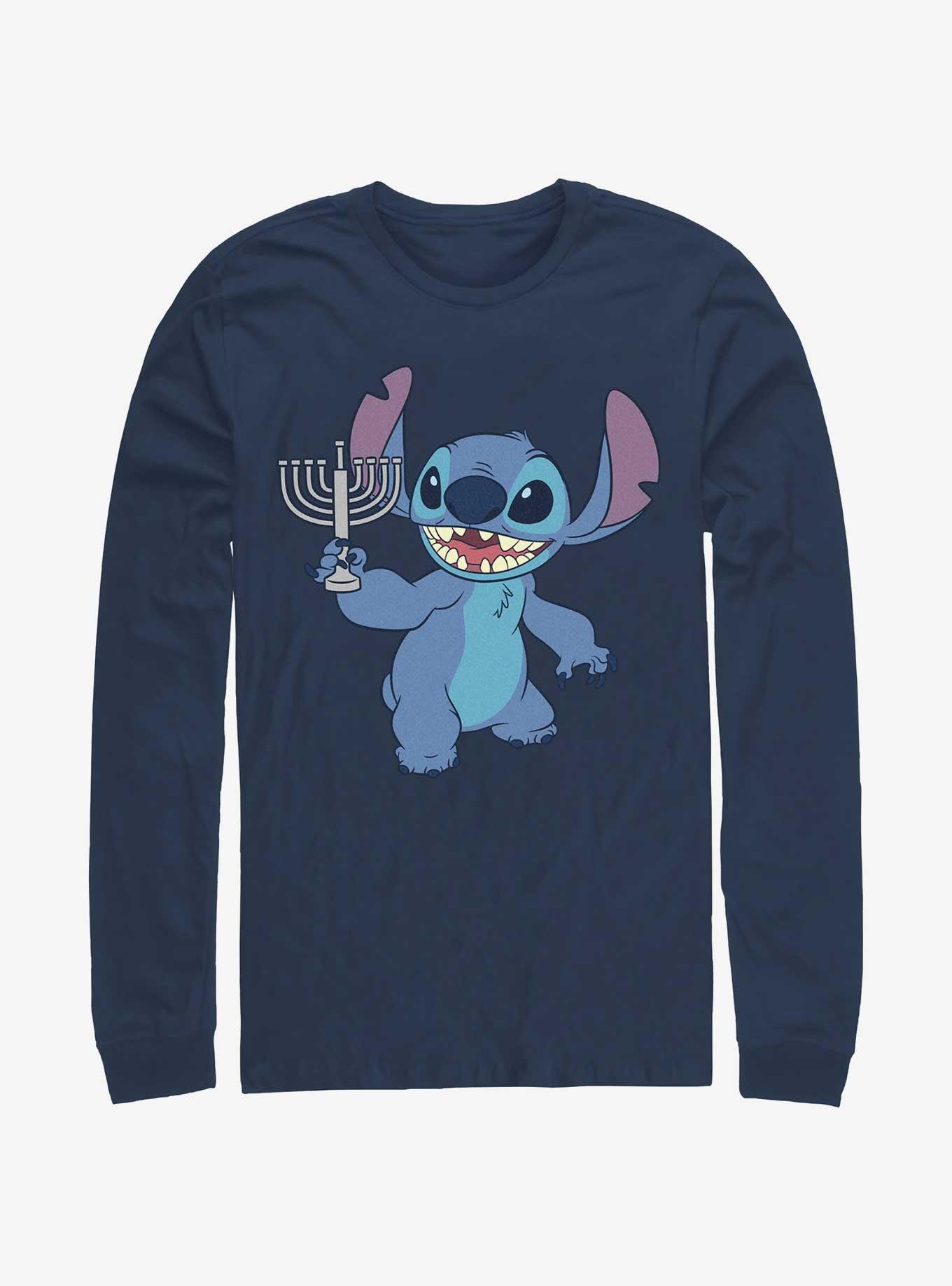 Disney Lilo & Stitch Hanukkah Menorah Long-Sleeve T-Shirt, NAVY, hi-res