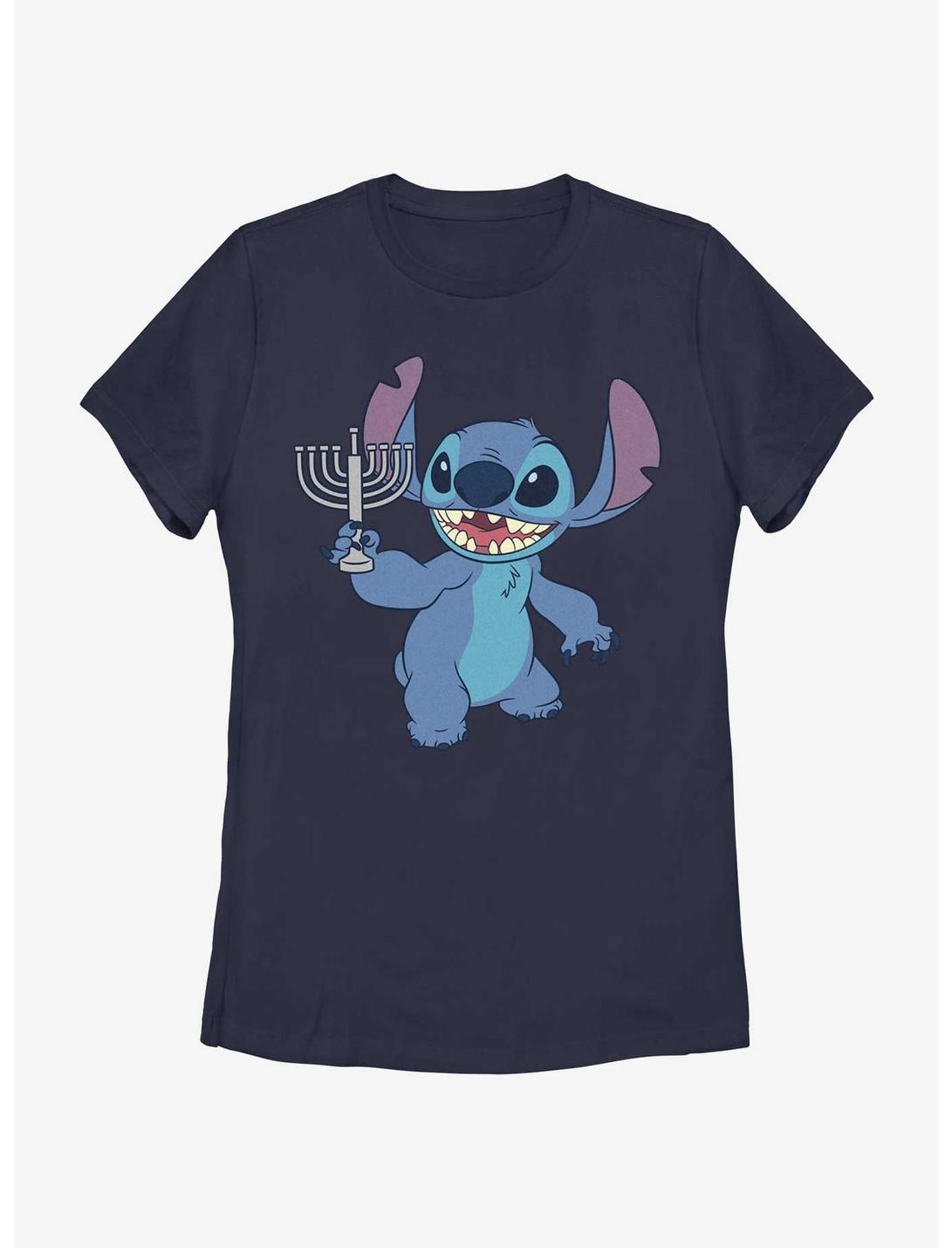 Plus Size Disney Lilo & Stitch Hanukkah Menorah Womens T-Shirt, NAVY, hi-res