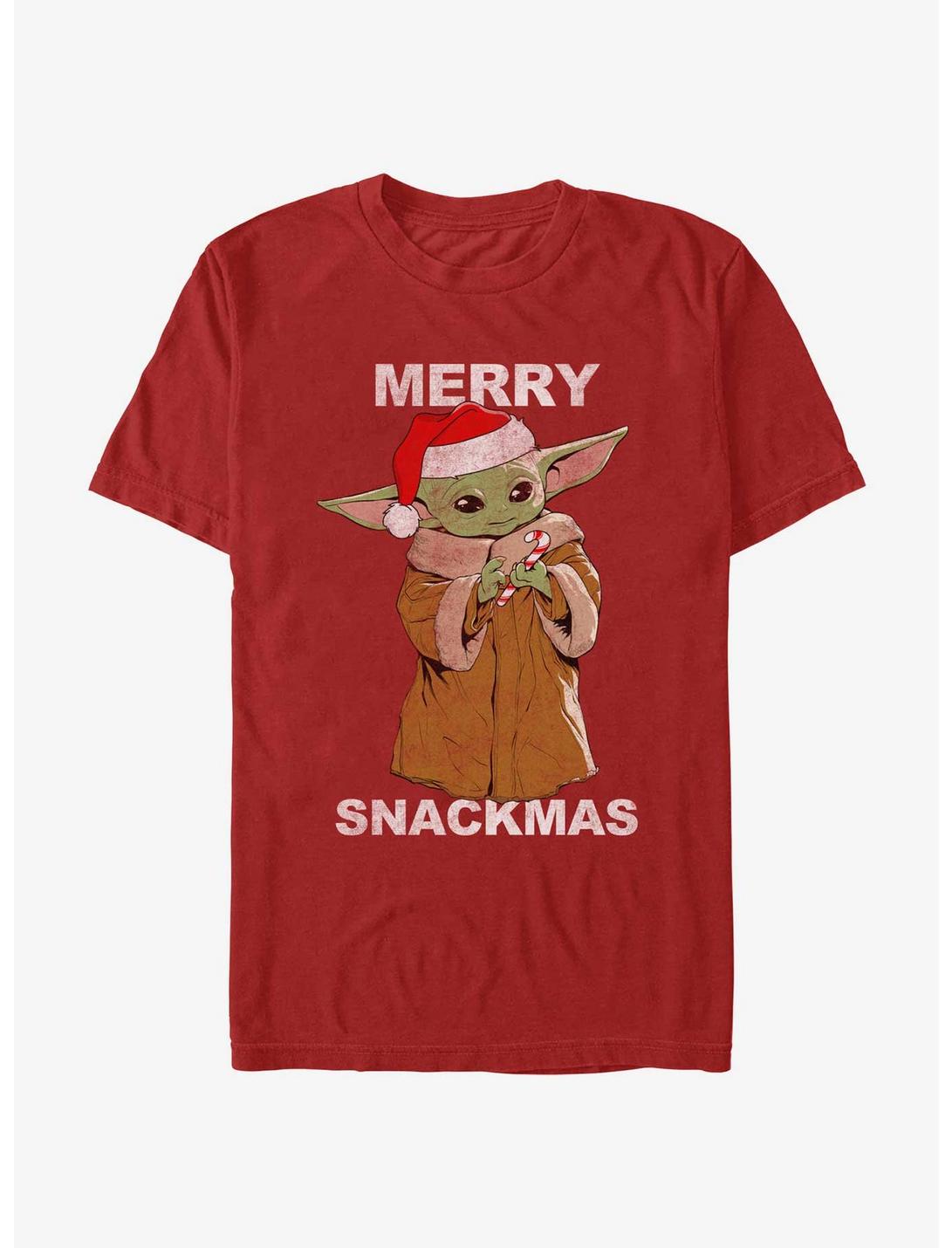 Star Wars The Mandalorian Grogu Merry Snackmas T-Shirt, RED, hi-res