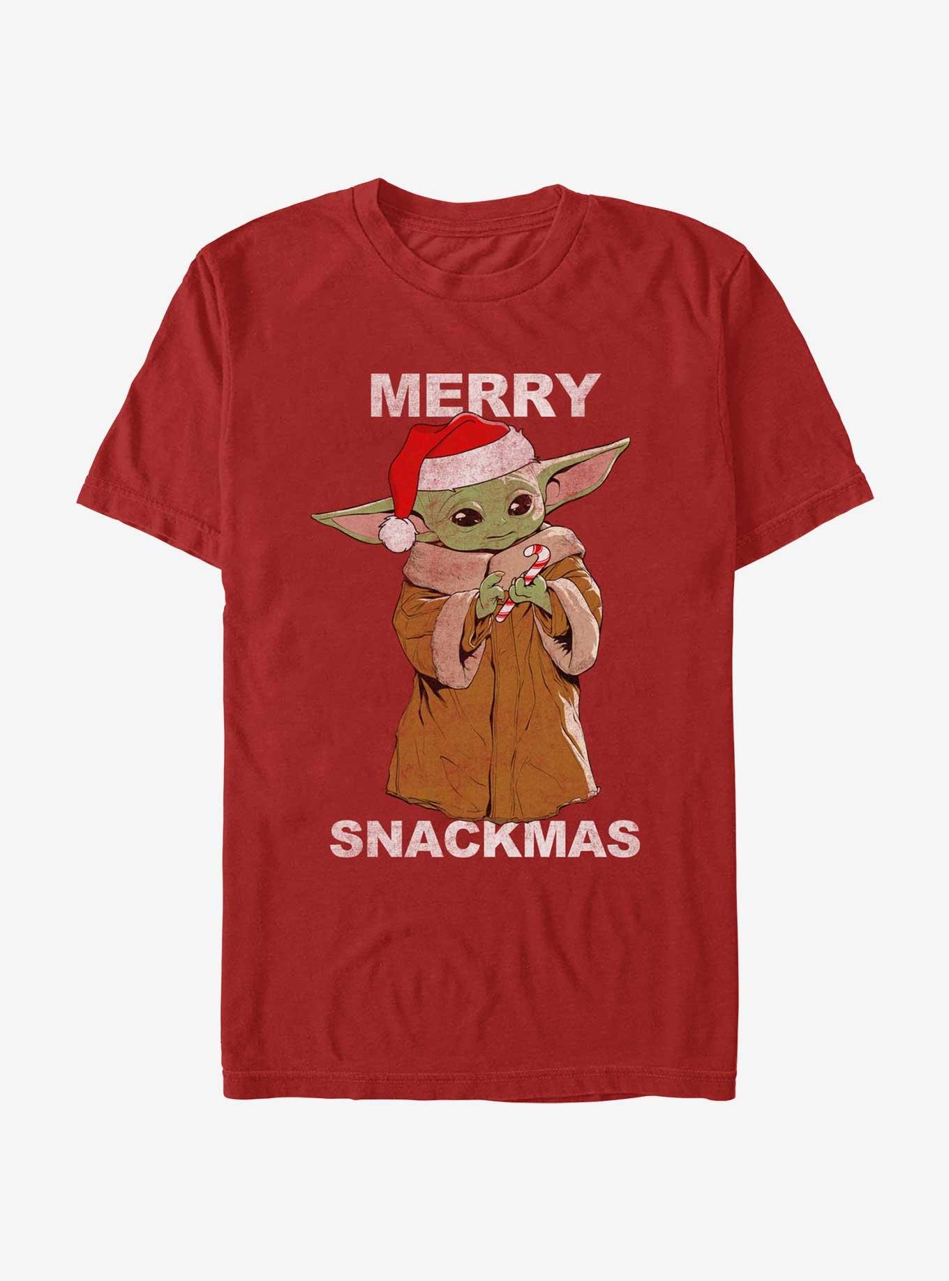 Star Wars The Mandalorian Grogu Merry Snackmas T-Shirt, RED, hi-res