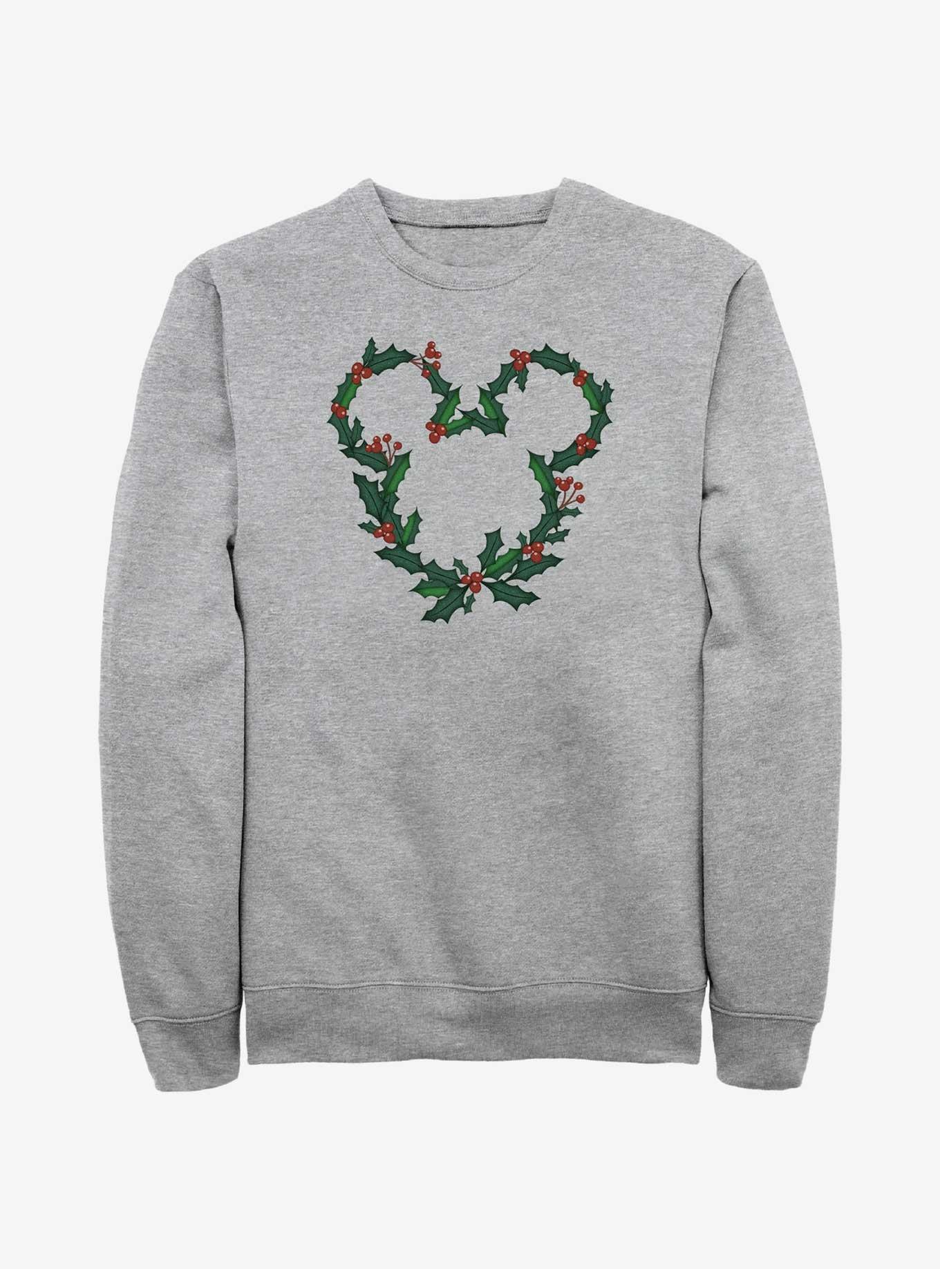 Disney Mickey Mouse Mistletoe Wreath Ears Sweatshirt, ATH HTR, hi-res