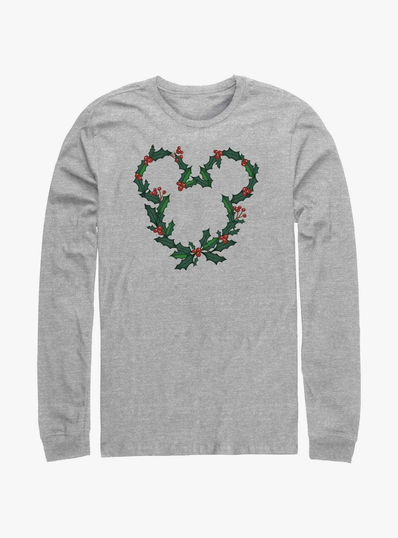 Disney Mickey Mouse Mistletoe Wreath Ears Long-Sleeve T-Shirt, ATH HTR, hi-res