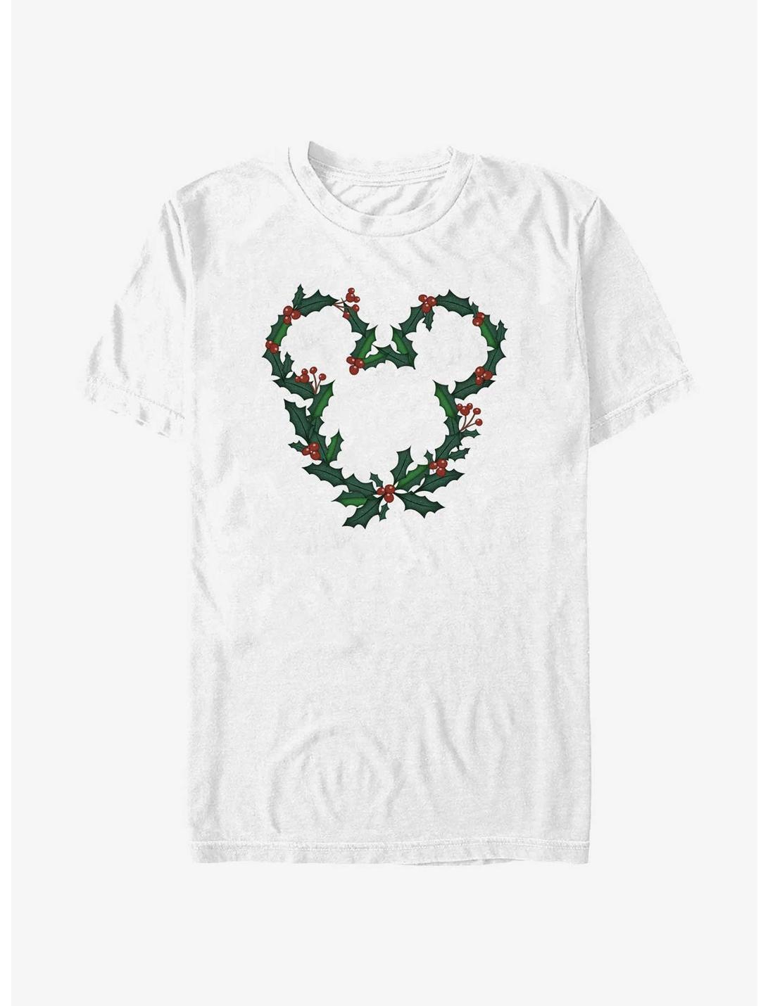Disney Mickey Mouse Mistletoe Wreath Ears T-Shirt, WHITE, hi-res