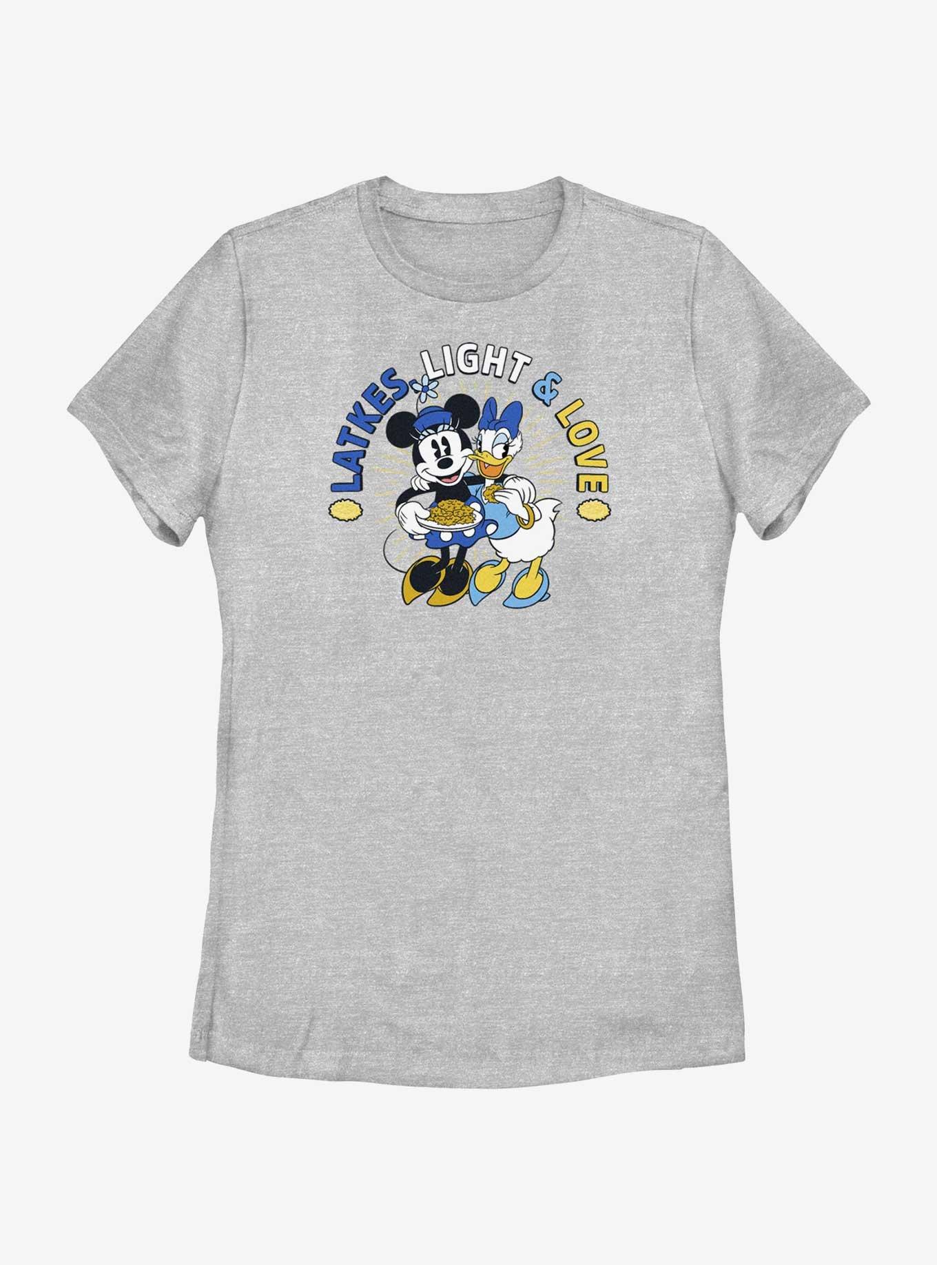Disney Mickey Mouse Latkes Light & Love Minnie and Daisy Womens T-Shirt ...