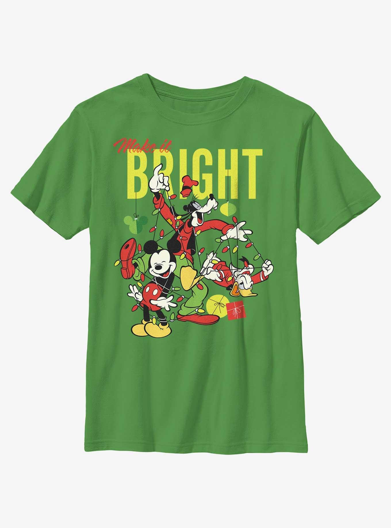 Disney Mickey Mouse Bright Christmas Mickey, Goofy, and Donald Youth Youth T-Shirt, KELLY, hi-res