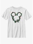 Disney Mickey Mouse Mistletoe Wreath Ears Youth T-Shirt, WHITE, hi-res