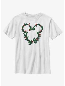 Disney Mickey Mouse Mistletoe Wreath Ears Youth T-Shirt, , hi-res
