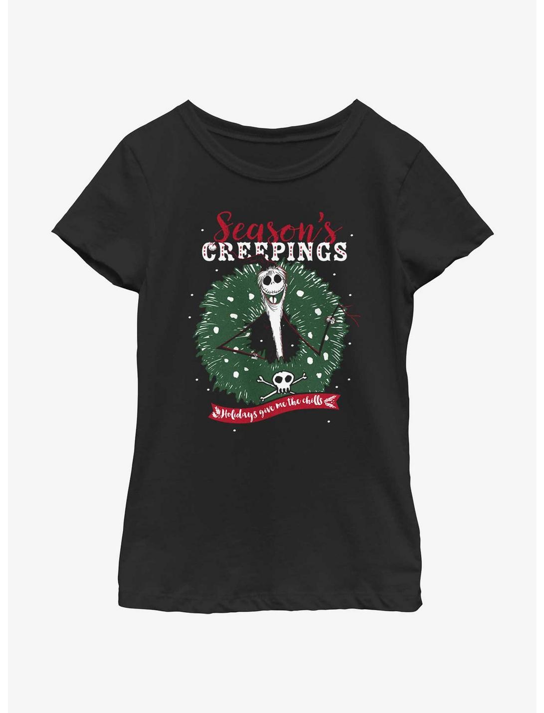Disney The Nightmare Before Christmas Santa Jack Season's Creepings Wreath Youth Girls T-Shirt, BLACK, hi-res