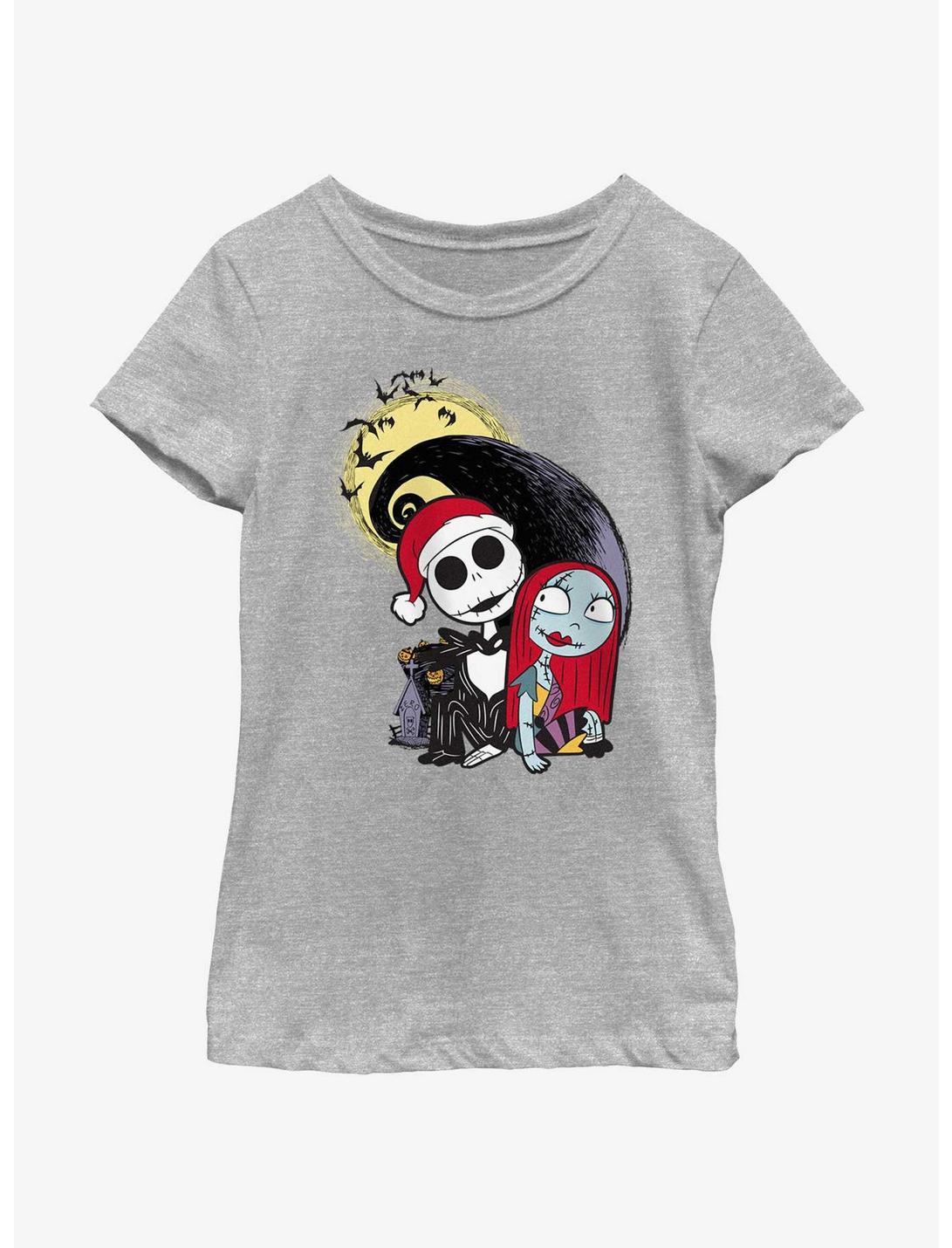 Disney The Nightmare Before Christmas Santa Jack and Sally Youth Girls T-Shirt, ATH HTR, hi-res