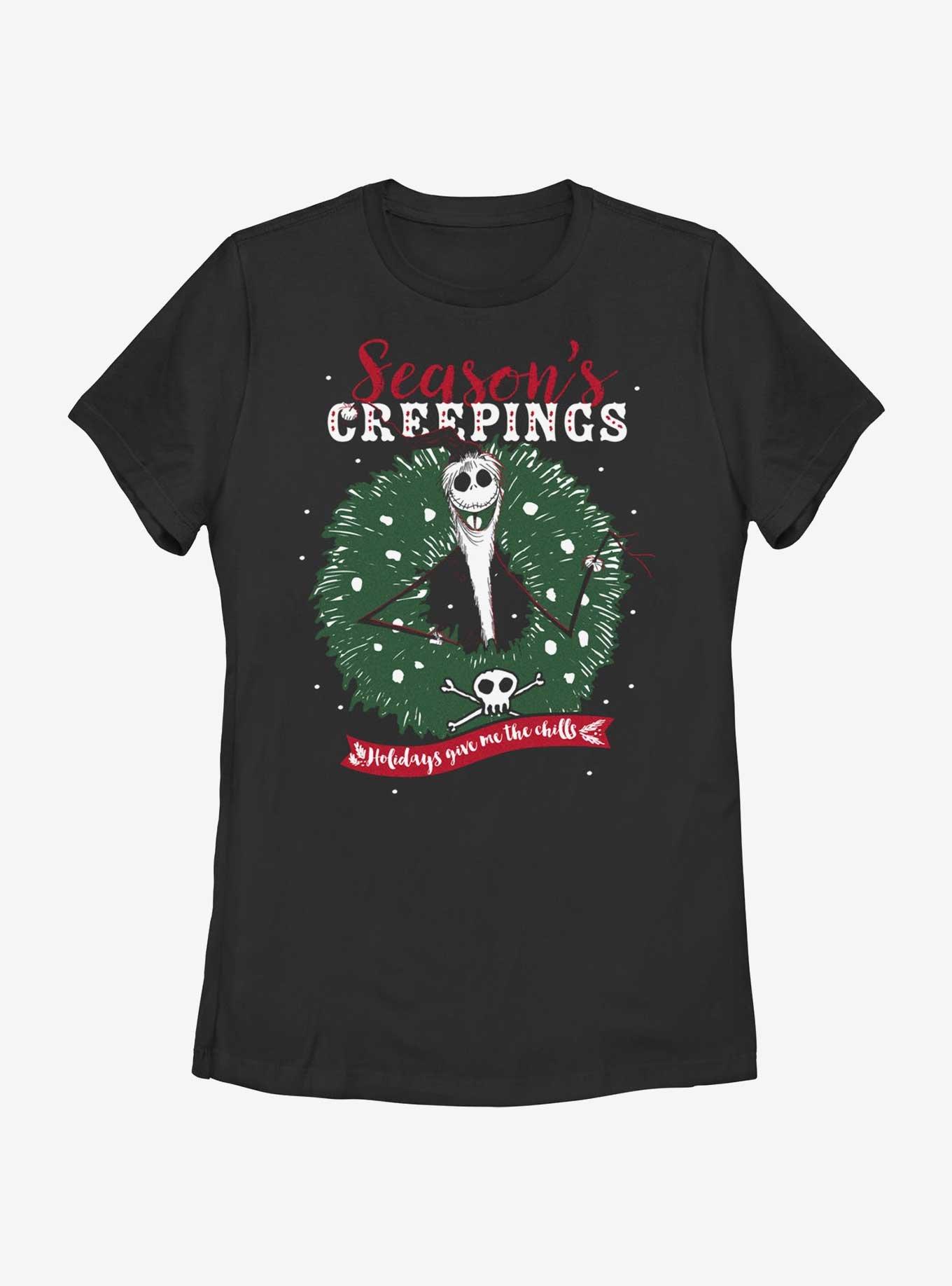 Disney The Nightmare Before Christmas Santa Jack Season's Creepings Wreath Womens T-Shirt, BLACK, hi-res