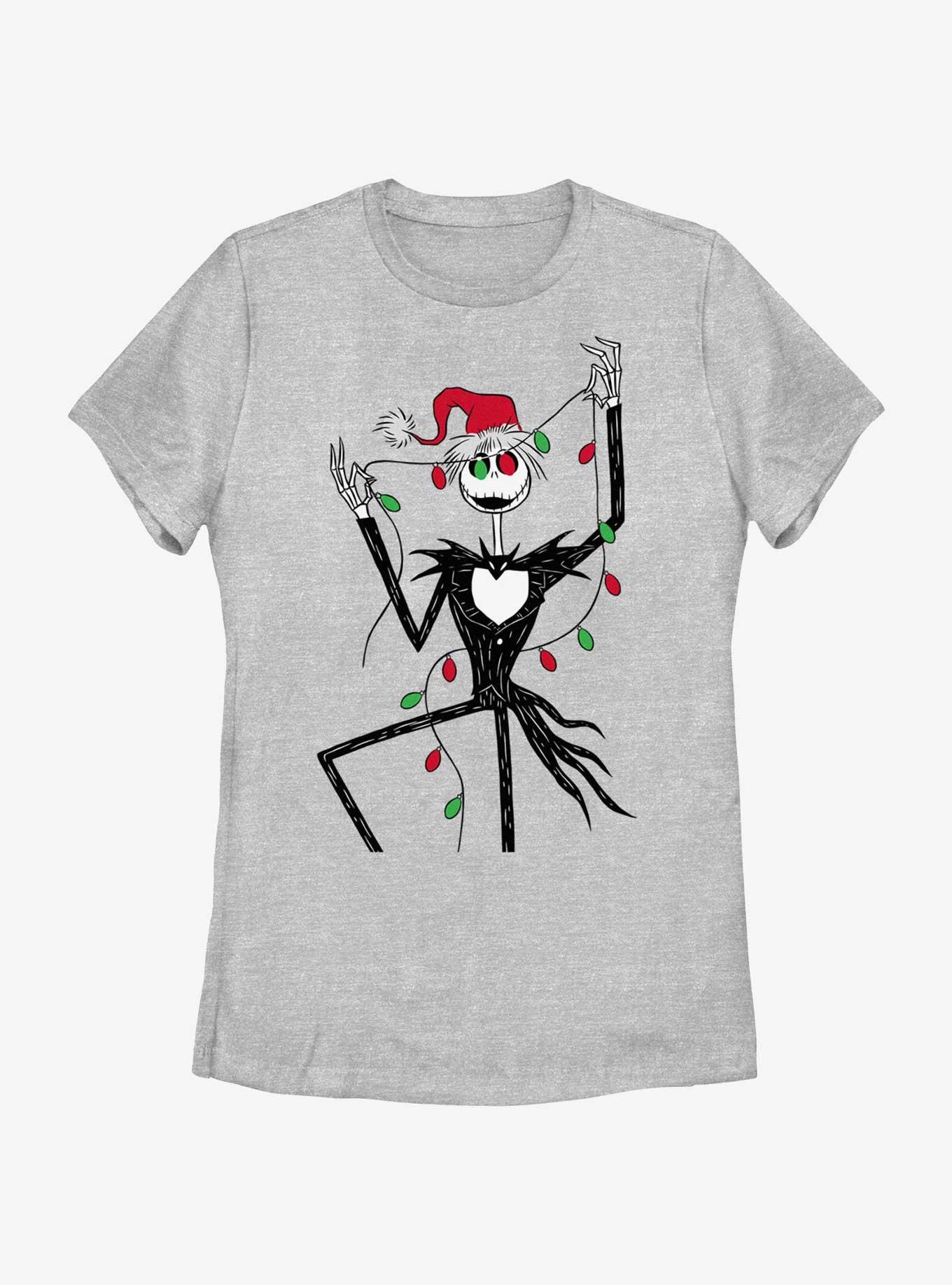 Disney The Nightmare Before Christmas Santa Jack Christmas Lights Womens T-Shirt, ATH HTR, hi-res