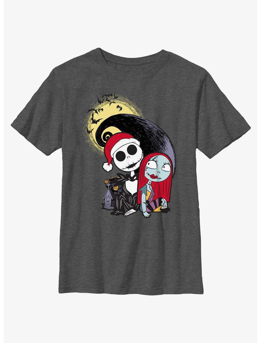Disney The Nightmare Before Christmas Santa Jack and Sally Youth Youth T-Shirt, CHAR HTR, hi-res