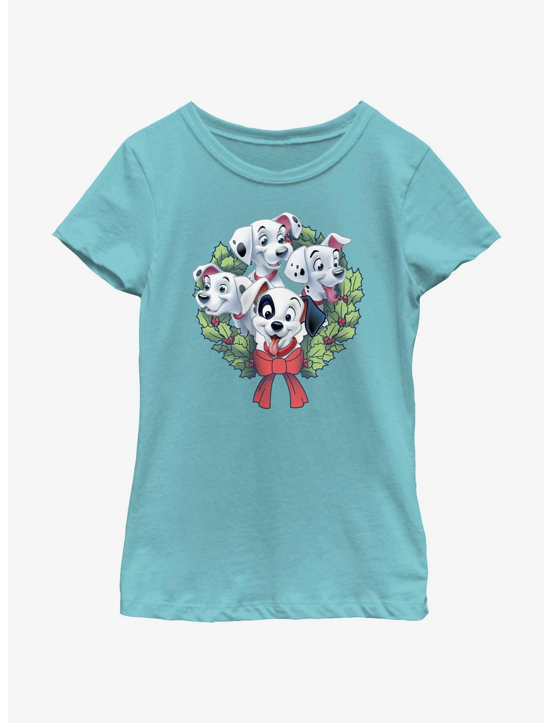 Disney 101 Dalmatians Puppy Christmas Wreath Youth Girls T-Shirt, TAHI BLUE, hi-res